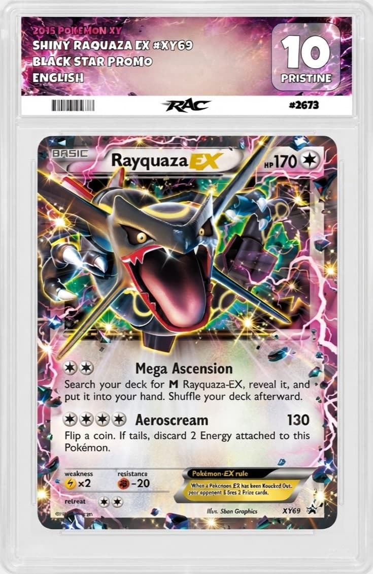 Graded Rayquaza EX trading card, Pristine 10, Black Star Promo